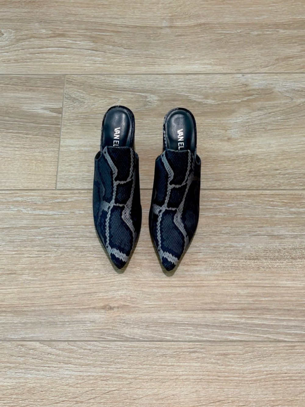 Vaneli Black Snake-Print Pointed Mule